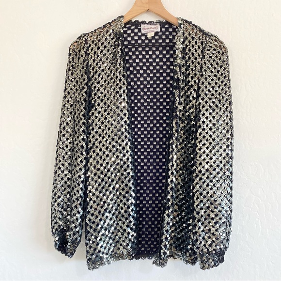 Three Flaggs Women’s M Vintage Fully Sequined Open Front Cardigan Sheer - Picture 1 of 6